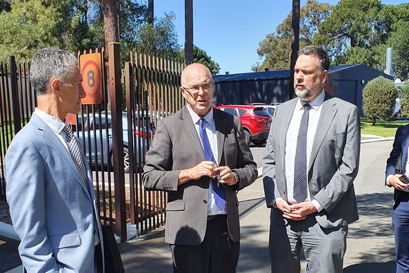 Geoff Baker with Education Minister Toni Buti at Como Secondary College